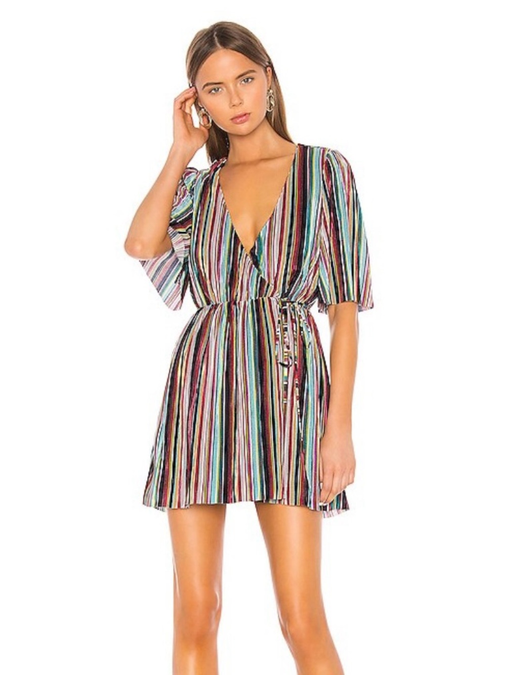Camila Coelho Multi-Stripe V-Neck Wrap Mini Dress Women’s Size XSmall